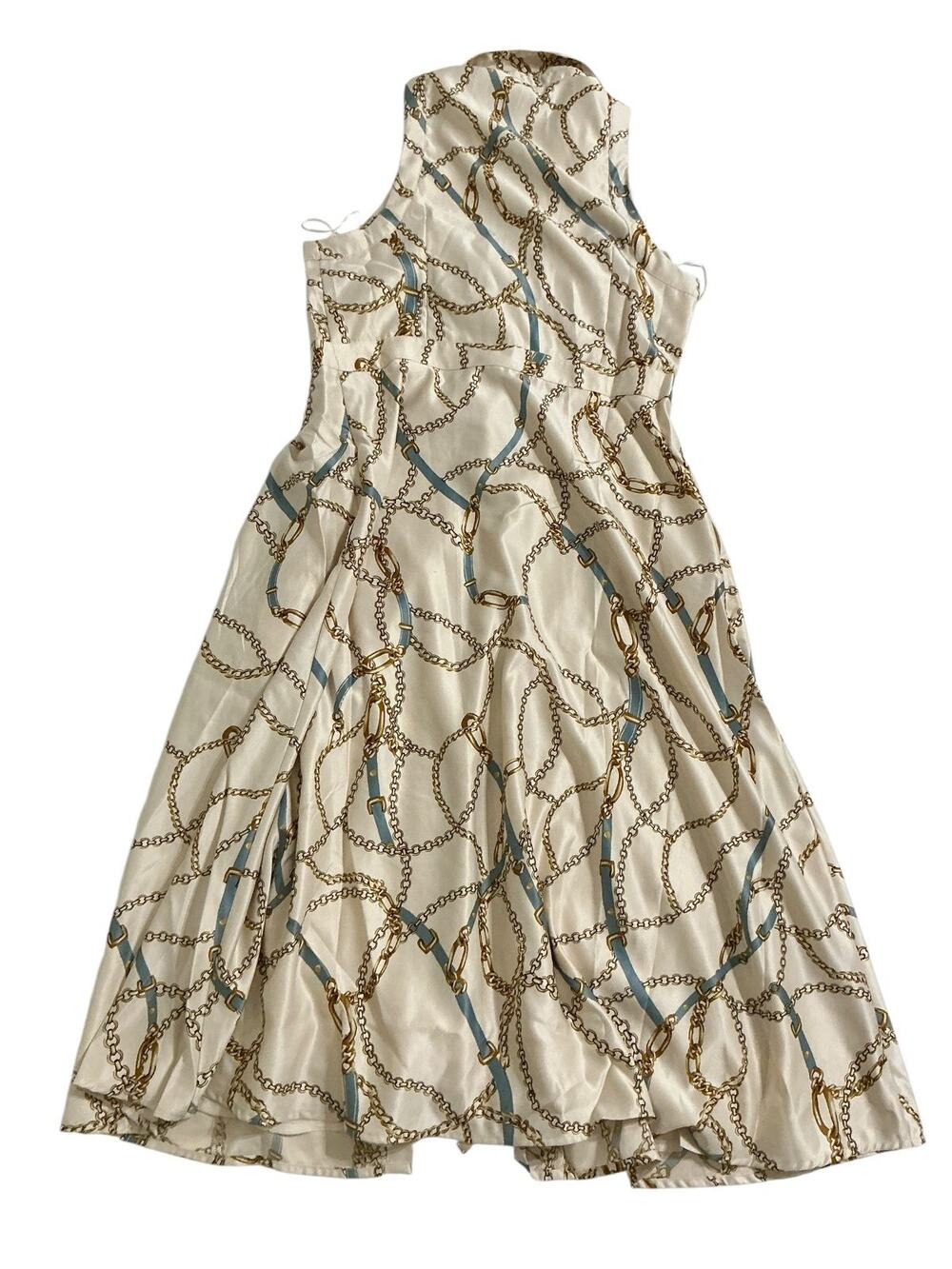 Maeve Anthropologie Sleeveless Silky Shirt Dress Womens L Ivory Chain Print NWT
